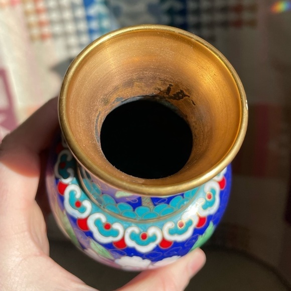 VTG Mid Century Chinese 6" Tall Filagree Enamel Cloisonné Vases Set of 2 Blue - Picture 7 of 14